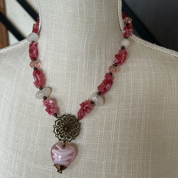 Artisan Pink Heart Necklace – Hand-Blown Glass Pendant - Picture 7 of 9